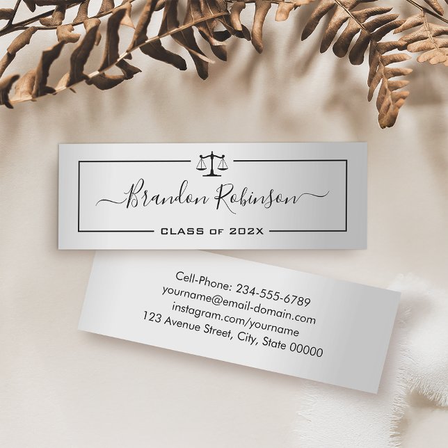 Silver Look Justice Scales Law School Graduation Mini Business Card (Creator Uploaded)