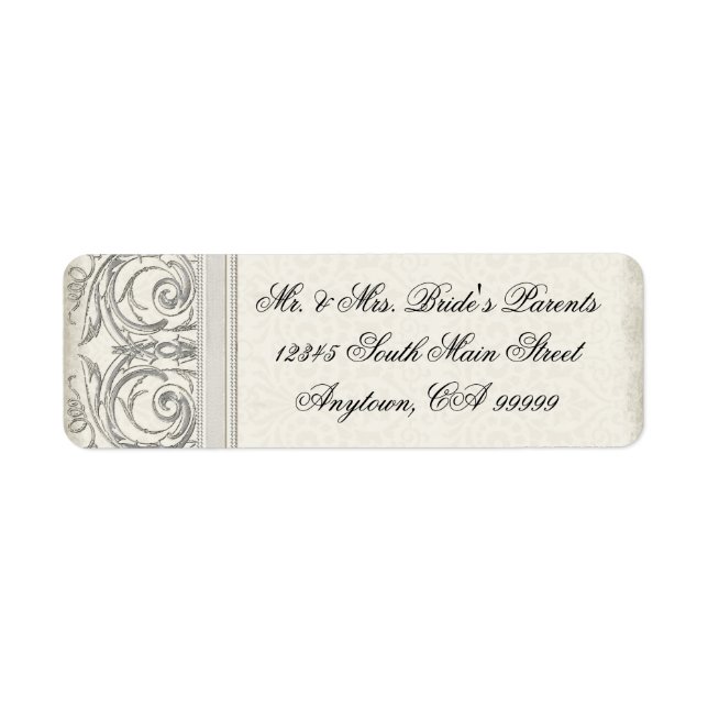 Silver Look Swirl Heart Elegant Wedding Address (Front)