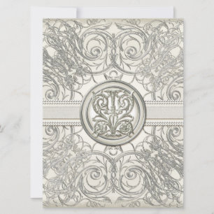 Silver Look Swirl Heart Elegant Wedding Invitation