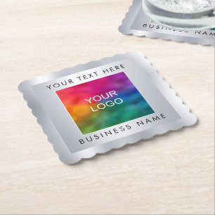 Silver Look Template Custom Add Company Logo Here Paper Coaster