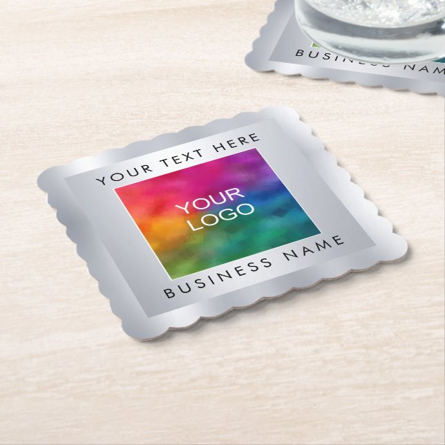 Silver Look Template Custom Add Company Logo Here Paper Coaster (Angled)