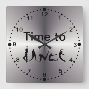 Silver Look Time to Dance Dancers Wall Clock squar