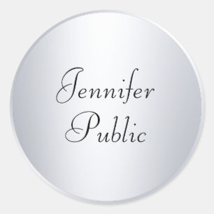 Silver Look Typography Modern Template Custom Classic Round Sticker