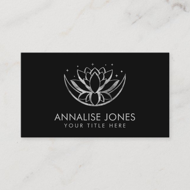 Silver Lotus flower shape and moon Business Card (Front)