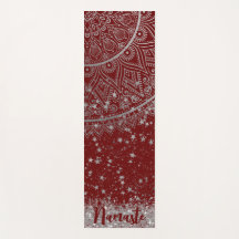 Silver Lotus Mandala with Silver Stars on Red