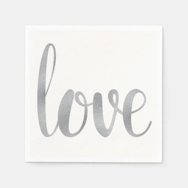 Silver love cocktail napkins, foil font napkin (Front)