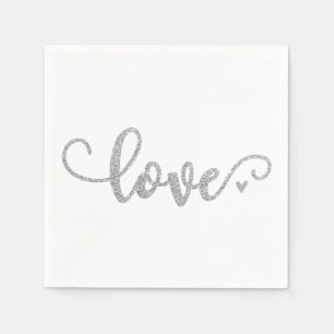 Silver love napkins, silver glitter font napkin