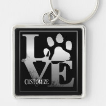 Silver Love Paws Personalized Key Chain
