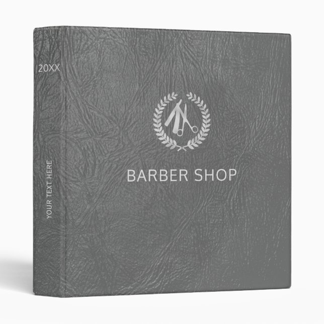 Silver luxury barber shop dark grey leather look binder (Front/Spine)