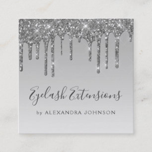 Silver Luxury Glitter Sparkle Eyelash Extensions Square Business Card