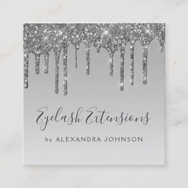 Silver Luxury Glitter Sparkle Eyelash Extensions Square Business Card (Front)
