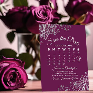 Silver & Magenta Simple Elegant Wedding Calendar Save The Date