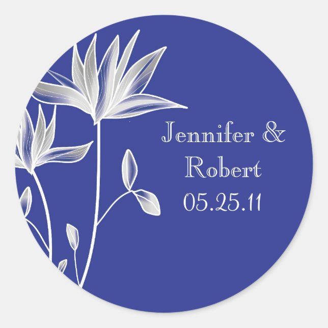 Silver Magnolia Wedding Favor Sticker (Front)