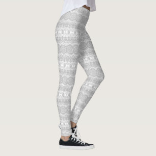 Silver Mandala Kaleidoscope Medallion Striped Leggings