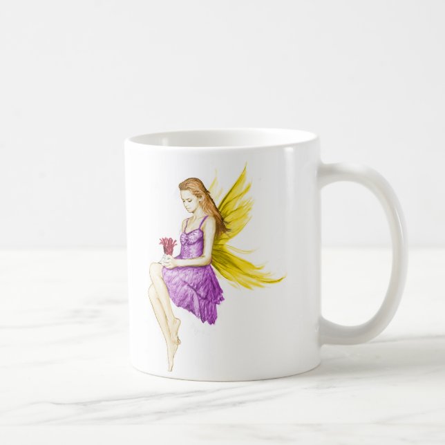 Silver Maple Tree Fairy Holding Flower Coffee Mug (Right)