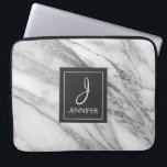 Silver Marble Elegant Monogram Laptop Sleeve<br><div class="desc">Silver Faux Marble Elegant Monogram Case. This case can be customized to include your initial and full name.</div>