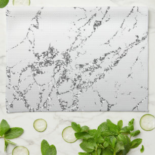 Silver Marble Glam Glitter  Kitchen Towel