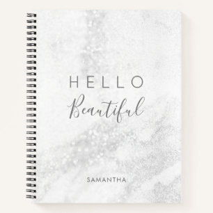 Silver Marble Glitter  / Hello Beautiful  Notebook