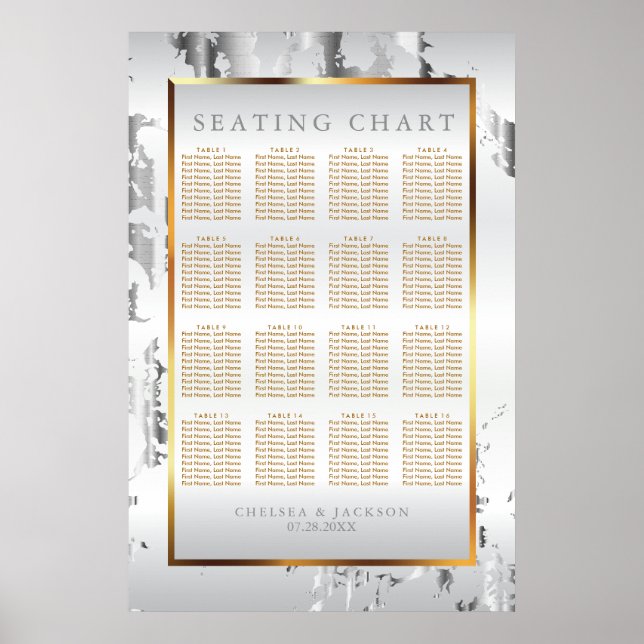 Silver Marble, Gold and White Satin -Seating Chart (Front)