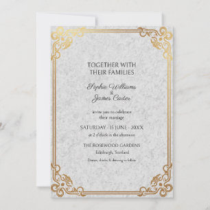 Silver Marble Gold Art Deco Wedding Invitation