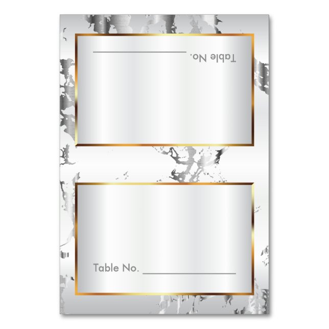 Silver Marble, Gold & White Satin -Table Cards (Front)