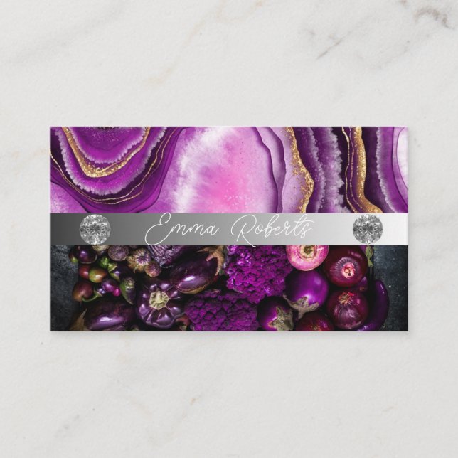 Silver Marble Pink Diamond Coach Business Card (Front)