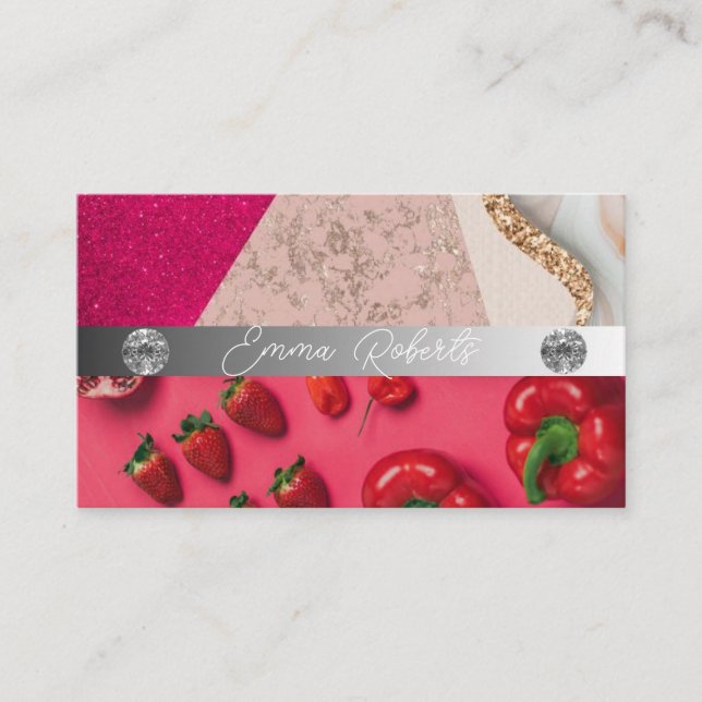 Silver Marble Pink Diamond Coach Business Card (Front)