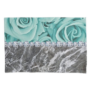 Silver Marble Roses Light Blue Standard Size Pillowcase