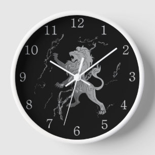 Silver Marble Royal Lion Black Numbers Clock