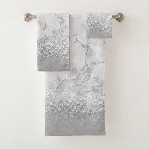 Silver Marble Silver Glittery Glam Bath Towel Set