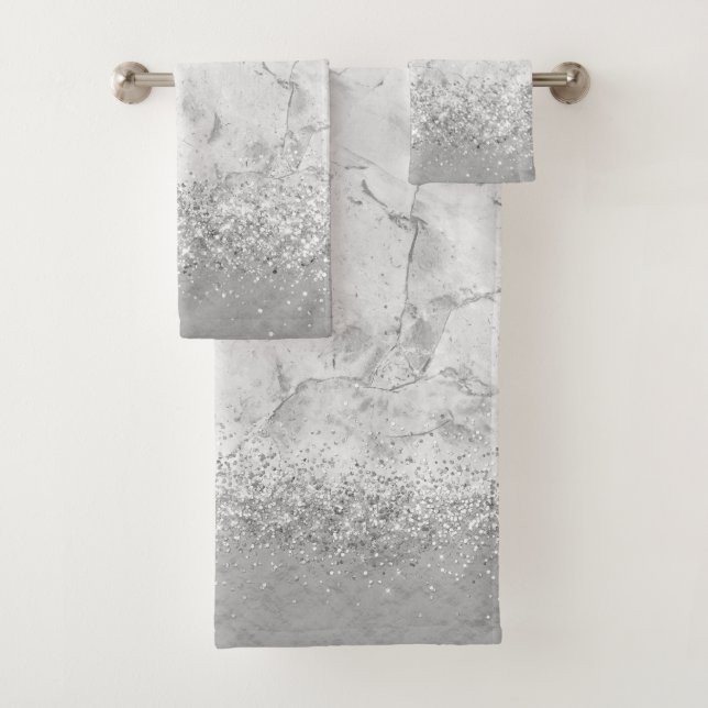 Silver Marble Silver Glittery Glam Bath Towel Set (Insitu)