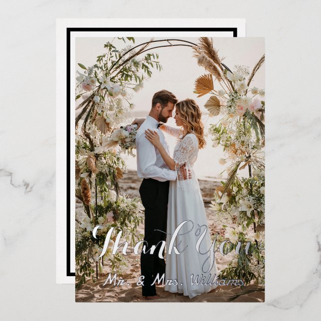 Silver Mariage Photo Plat Merci Cartes (Recto/Verso)