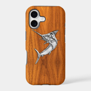 Silver Marlin on Teak Wood Grain decor