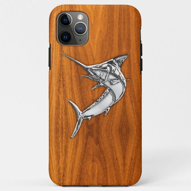 Silver Marlin on Teak Wood Grain decor Case-Mate iPhone Case (Back)