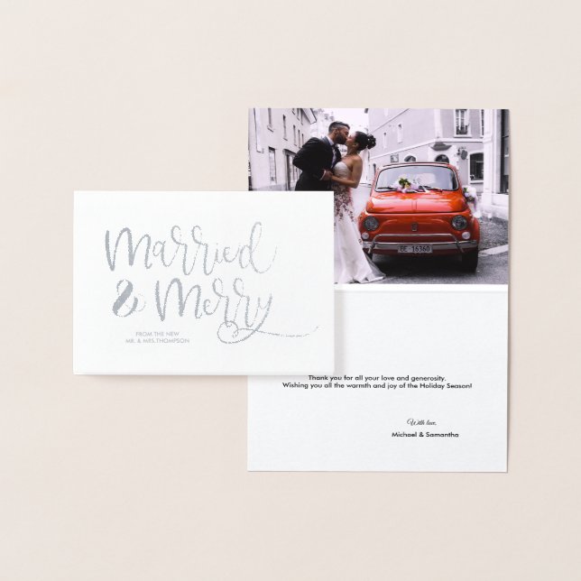 Silver Married & Merry Christmas Thank you Wedding Foil Card (Display)