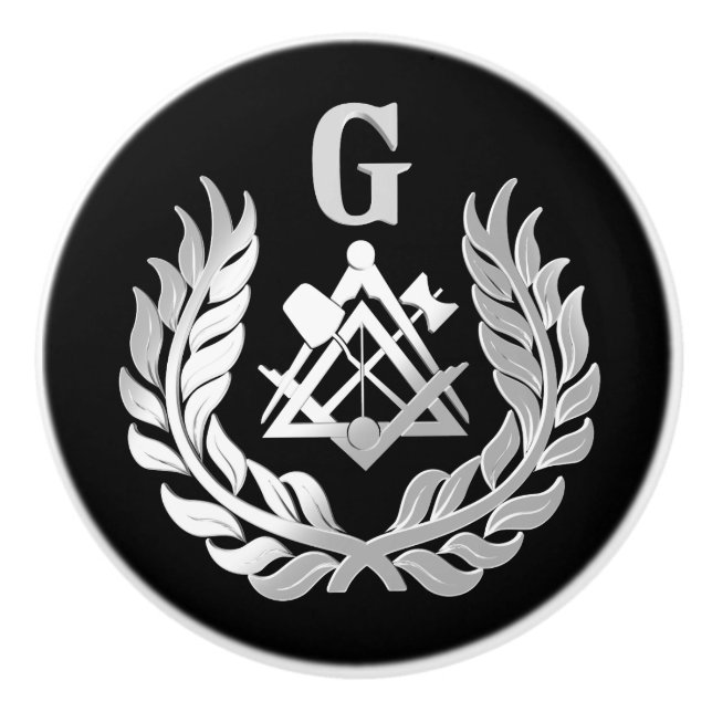 Silver masonry symbol ceramic knob (Front)