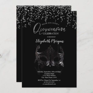 Silver Masque,Confetti Masquerade Quinceañera Invitation
