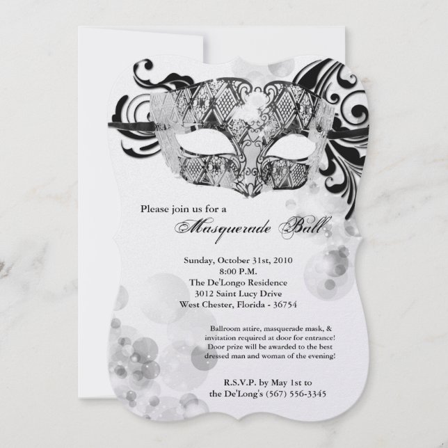 Silver Masquerade Ball Mask Costume Halloween Part Invitation (Front)