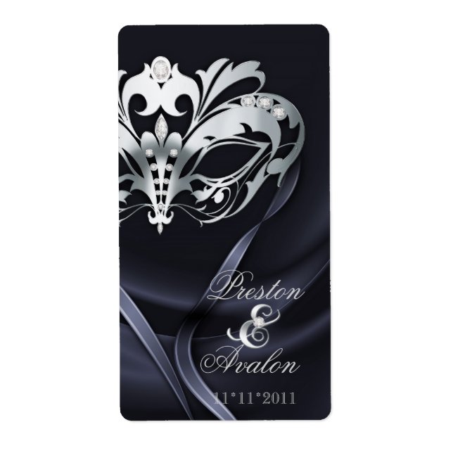 Silver Masquerade Black Jewelled  Wine Label (Front)