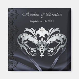 Silver Masquerade Black Save The Date Magnet