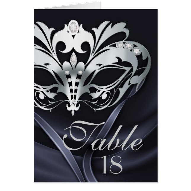 Silver Masquerade Black Table Number Card (Front)