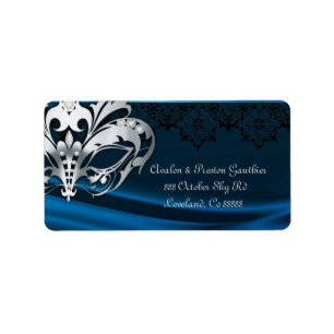 Silver Masquerade Blue Jewel Address Label