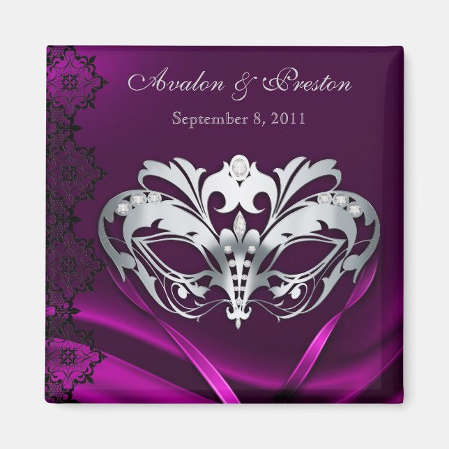 Silver Masquerade Pink Save The Date Magnet (Front)