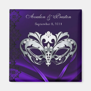 Silver Masquerade Purple Save The Date Magnet
