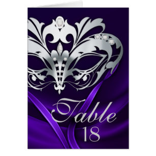 Silver Masquerade Purple Table Number Card