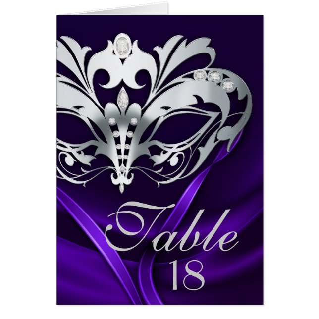 Silver Masquerade Purple Table Number Card (Front)