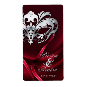 Silver Masquerade Red Jewelled  Wine Label