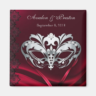Silver Masquerade Red Save The Date Magnet