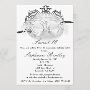 Silver Masquerade Sweet 16 Birthday Invitation