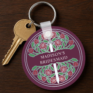 Silver Mauve Floral Bridesmaid Royal Wedding Gift Keychain